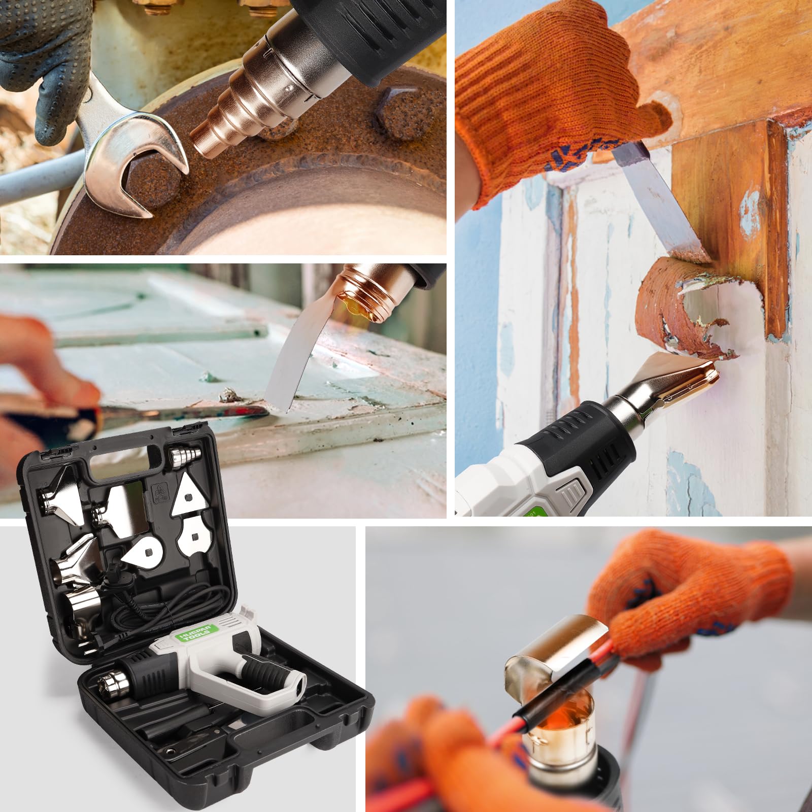 Huepar Tools Pistola de Aire Caliente 2300W Temperatura Ajustabl 50°C - 660°C Pistola de Calor con Maletín de Transporte y Protección Contra Sobrecarga, 10 accesorios