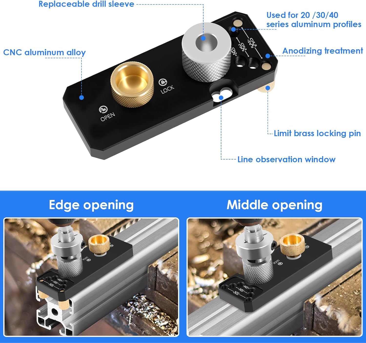3-in-1 Aluminum Profile Drill Guide Jig, 2020 2040 3030 Aluminum Drill Block Drilling Guide - Image 4