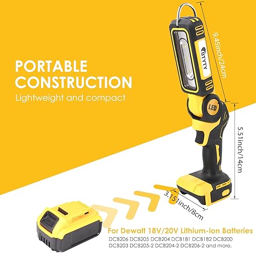 Miniatura 2 de OTYTY Luz de trabajo LED inalámbrica, compatible con batería DeWalt 20V Max, linterna recargable de 30W 2000LM, luz de inundación portátil, cabezal