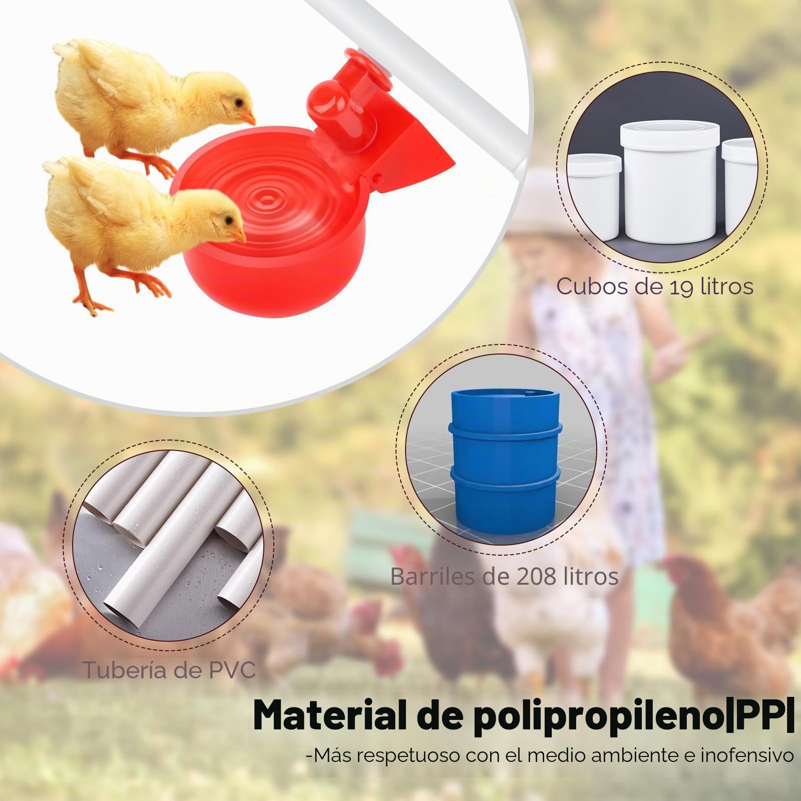 6 PCS Bebedero Gallinas con Taladro, DIY Agua para Pollos Automática Kit para Aves Palomas Pollos Patos Hens, Suministros Comedero de Pollo