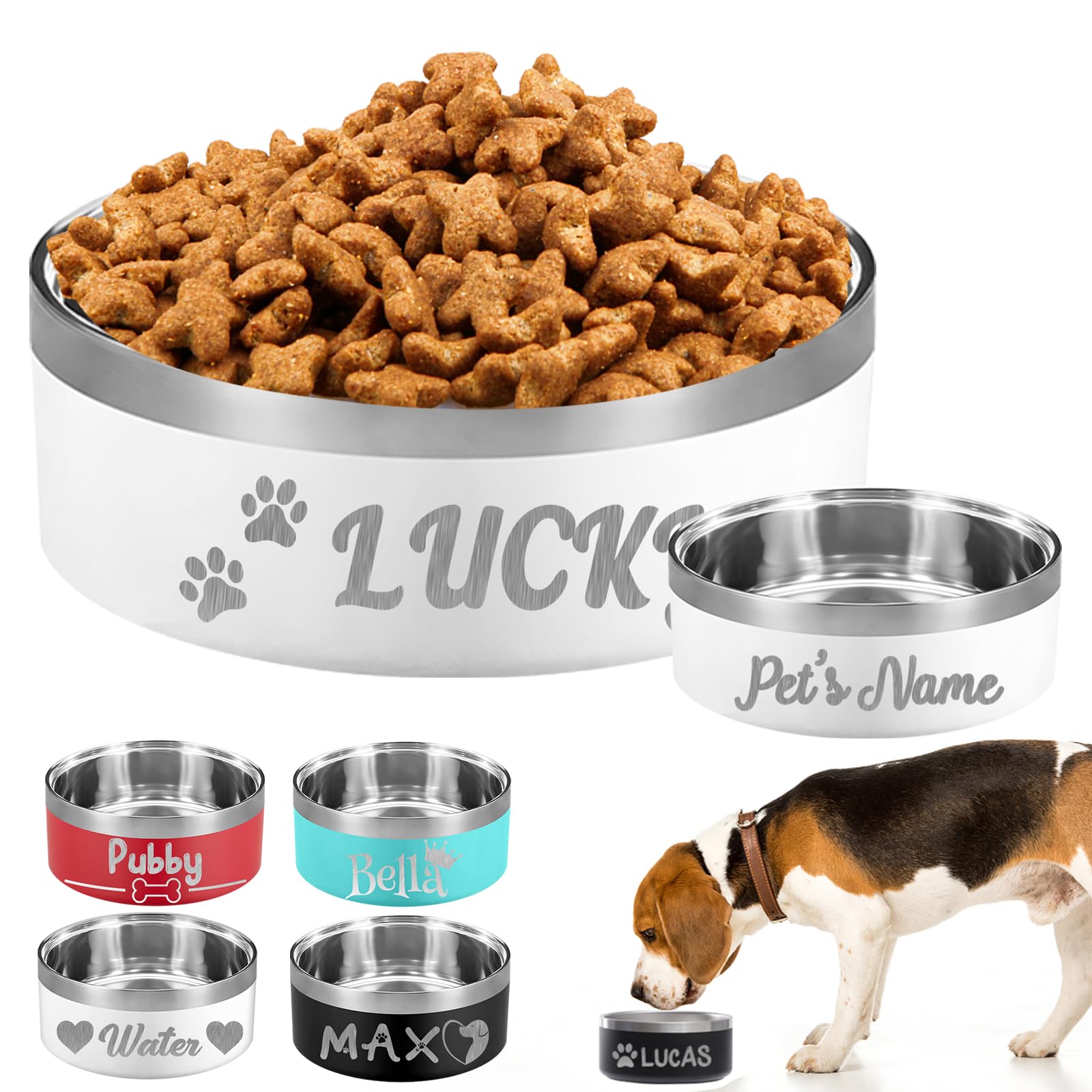 Personalized Dog Bowl Custom Dog Bowls with Name Customized Laser Engraved Stainless Steel Pet Dishes for Large Small Dogs Cat 18/32/42/64oz Feeding