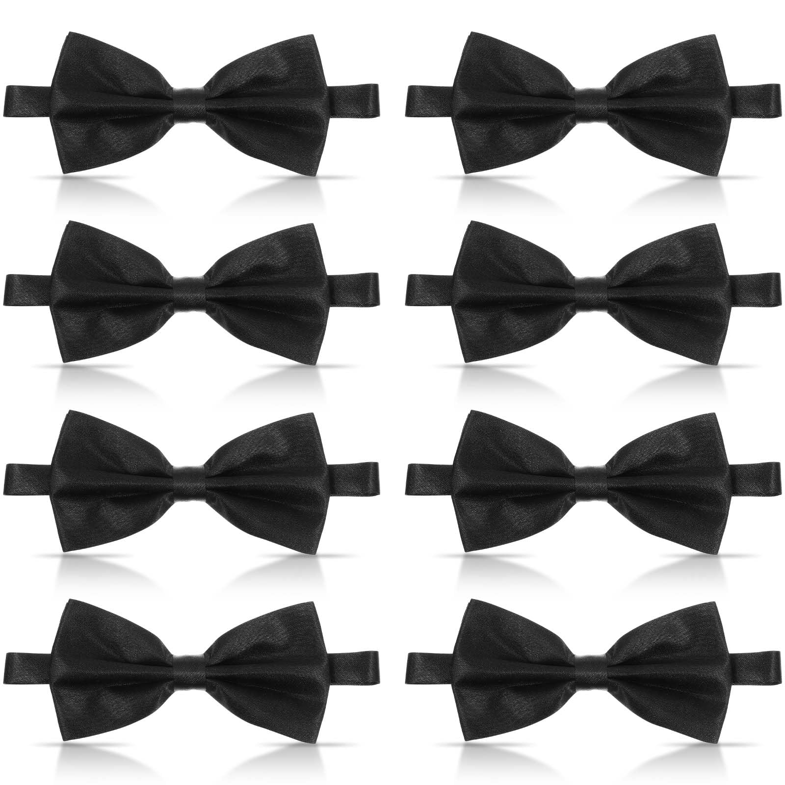 8 Pack Men's Black Bow Ties Solid Color Pretied Adjustable Bowtie, Satin Silk Tuxedo Bow Ties for Mens Boys Necktie Bow Tie Wedding Party Concerts and Formal Events