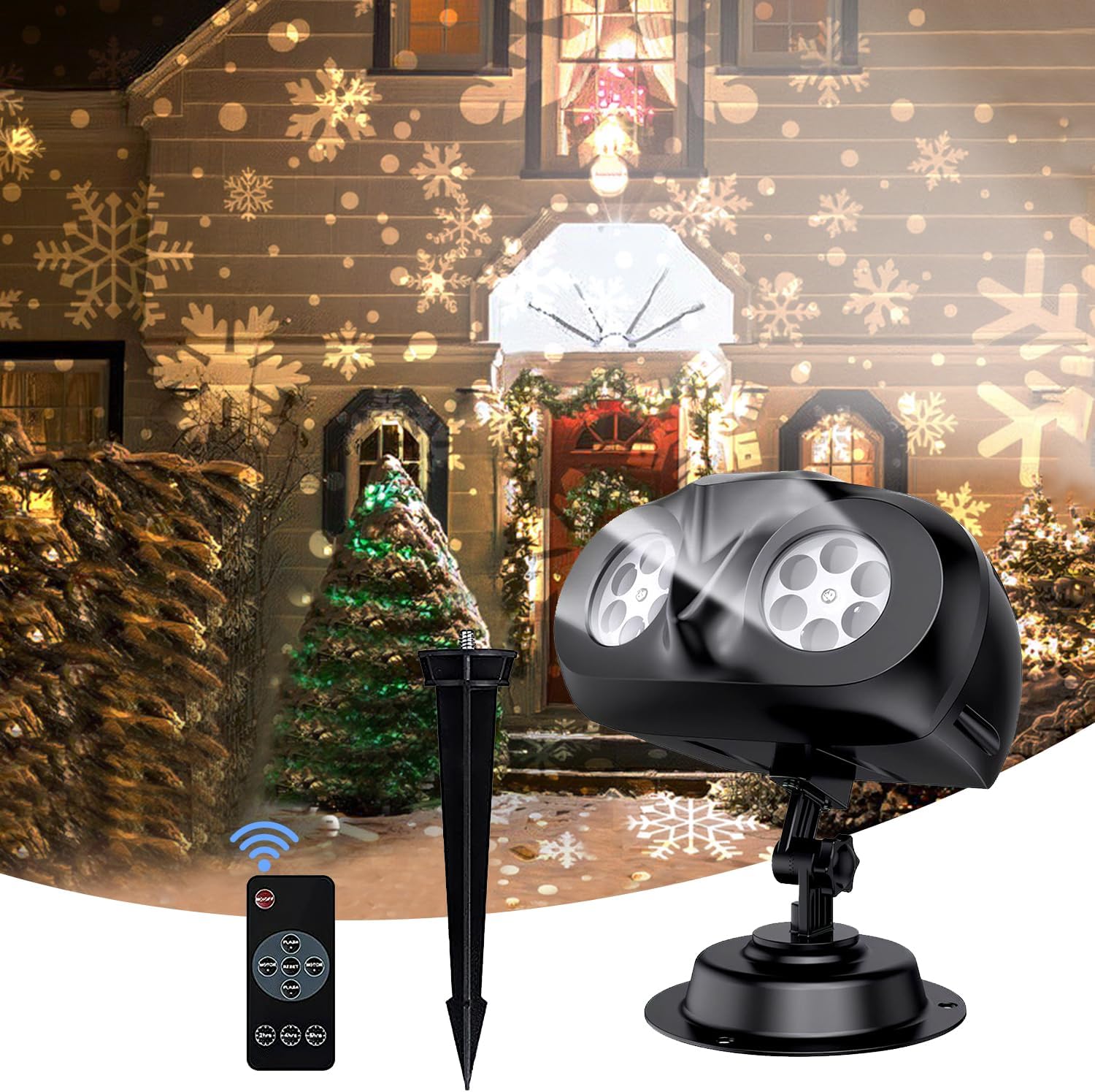 1/2 Pack Rotating Christmas Halloween Snowflake Projector Lights, LED Stage Lights for Indoor Outdoor Decorative Lights for Holiday, Xmas, Winter Wedding, Garden Patio Home Decor (1)