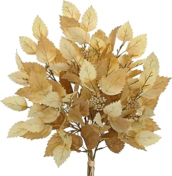 Artificial Fall Birch Leaves Stems - 2 Bundles Faux Autumn Foliage Arrangement 19.6" Fake Plants with Branches Flower Stamens for Thanksgiving Wedding Centerpieces Home Table Mantle Office Decor