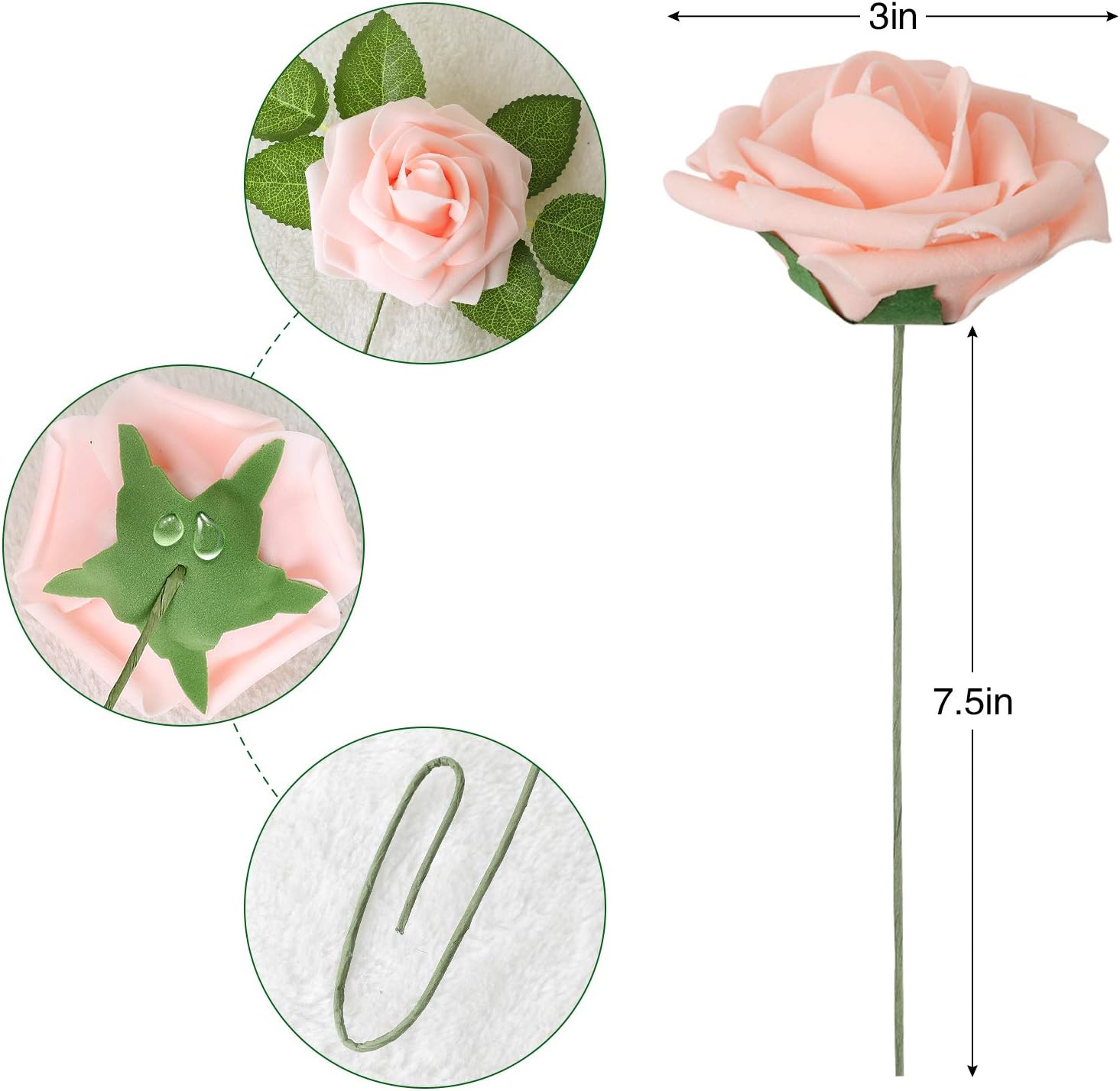 AmyHomie Artificial Flower Blush Pink Rose 25pcs Real Looking Fake Roses w/Stem for DIY Wedding Bouquets Centerpieces Arrangements Party Baby Shower Valentines Day Christmas Tree Decorations - Image 2