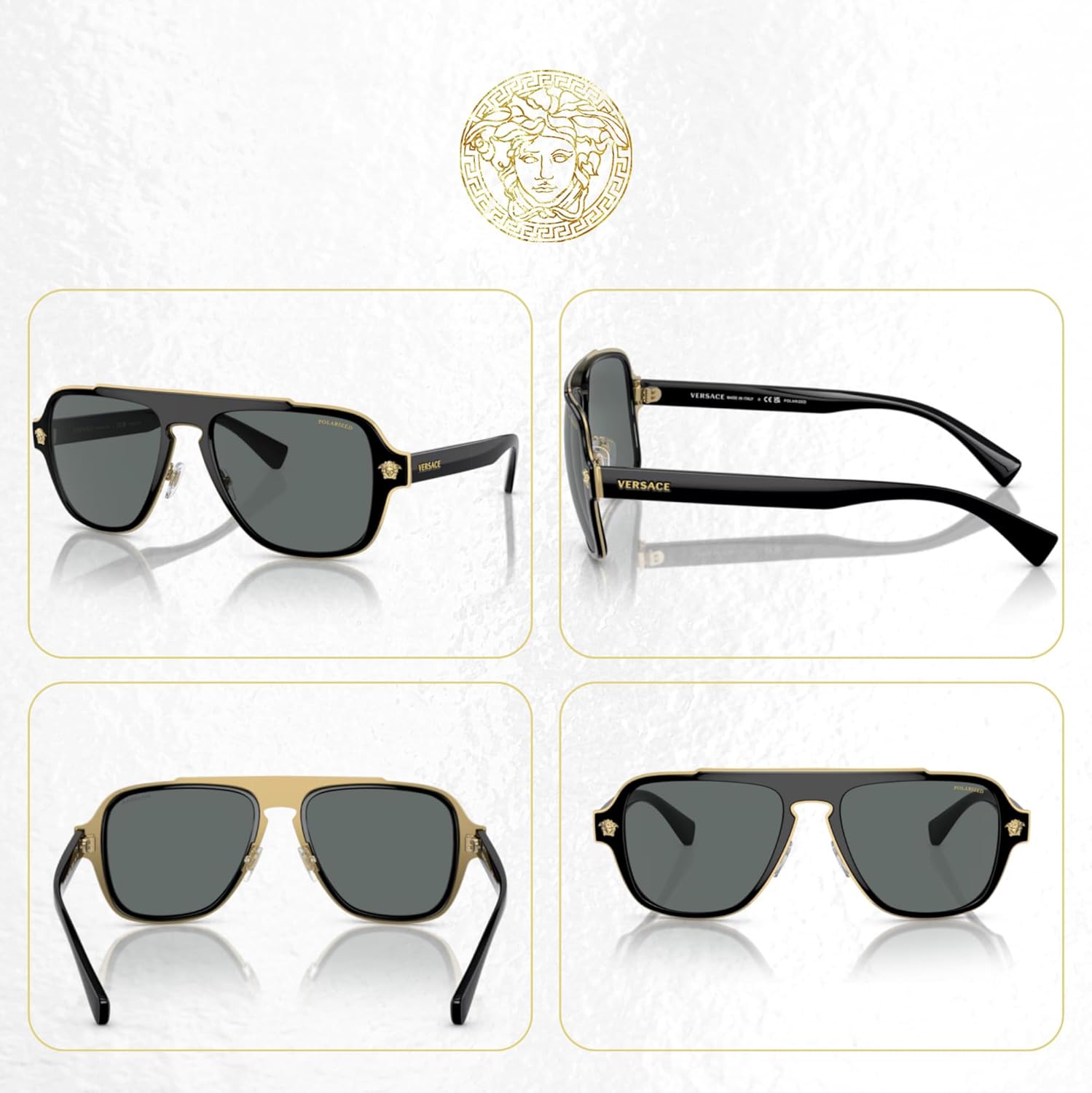 Versace VE2199 MEDUSA CHARM Square Sunglasses For Men +BUNDLE with ACCESSORY EYEWEAR KIT - Image 5