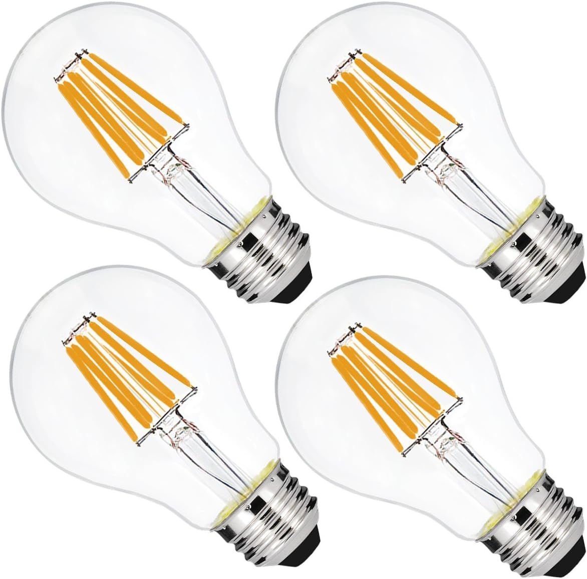 Luohaoshi 6W Vintage LED Filament Bulb A60, Medium Screw E27 Base, Edison Bulb 60W Incandescent Replacement, 600lm,Cool White 6000K, Non-dimmable, 220-240V AC, 4-Pack [Energy Class A+]