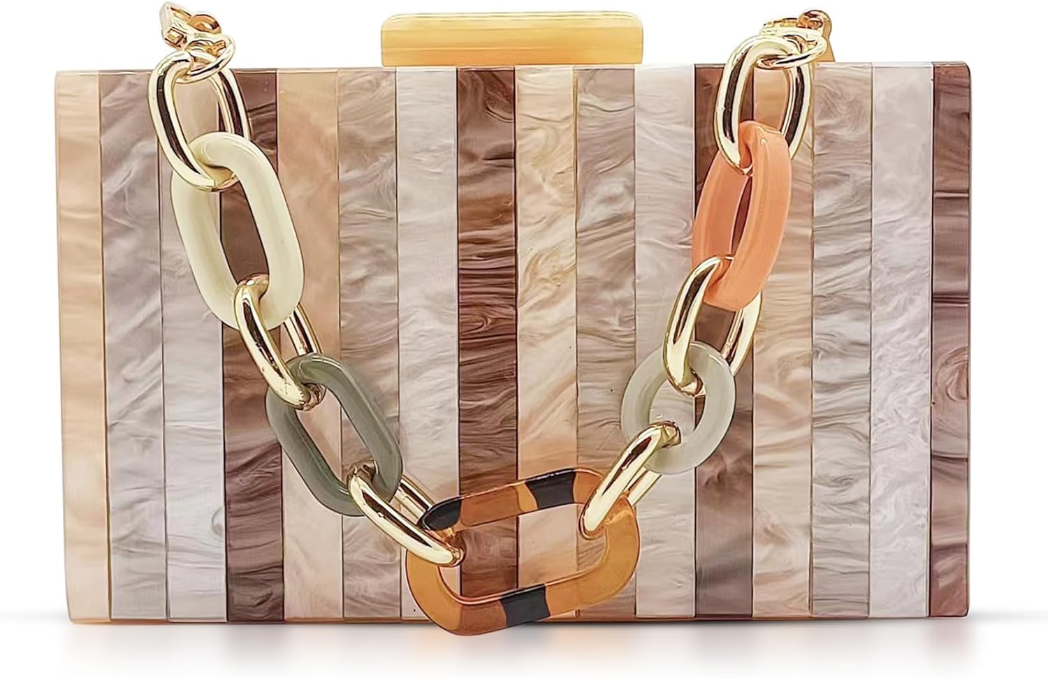 Acrylic Evening Bag, Clutch Purses for Women, Colorful Geometry Motifs Crossbody Bag for Wedding Party(Khaki)