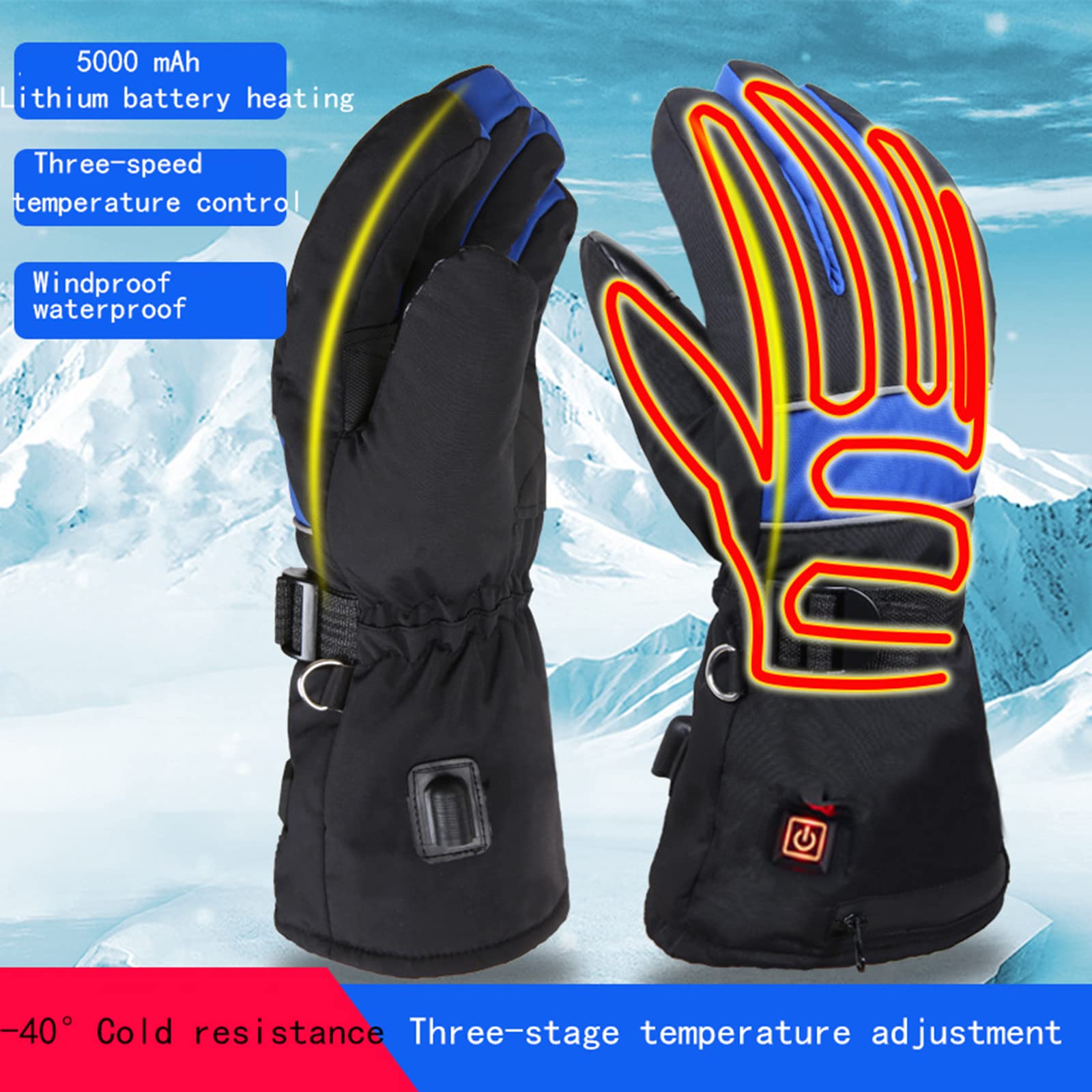 CHEWYNP Guantes térmicos para Hombres y Mujeres, Guantes térmicos para Motocicleta Pantalla táctil Impermeable Guantes térmicos de Invierno Calefacción de Doble Cara 3 Niveles de calefacci