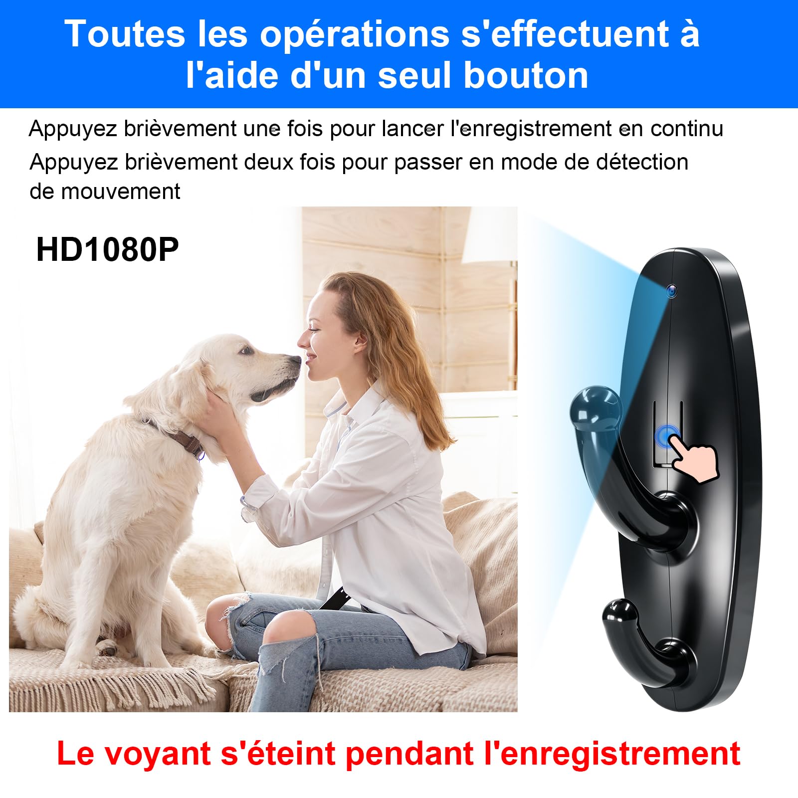 Mini Caméra Espion Discrète HD 1080P, Micro Caméra Cachée avec Détection de Mouvement pour Usage Interne