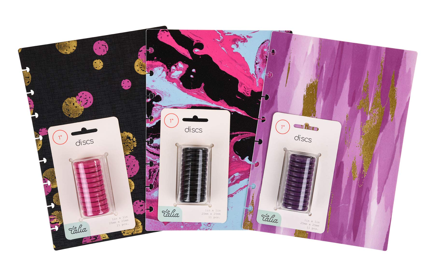 Talia Discbound Notbook - Cover and Disc Set (Set 8 (3pk Designs), Midsize Set) - BounceM w/PK, MarbleTaffy w/BK, Purple Luxe w/STP