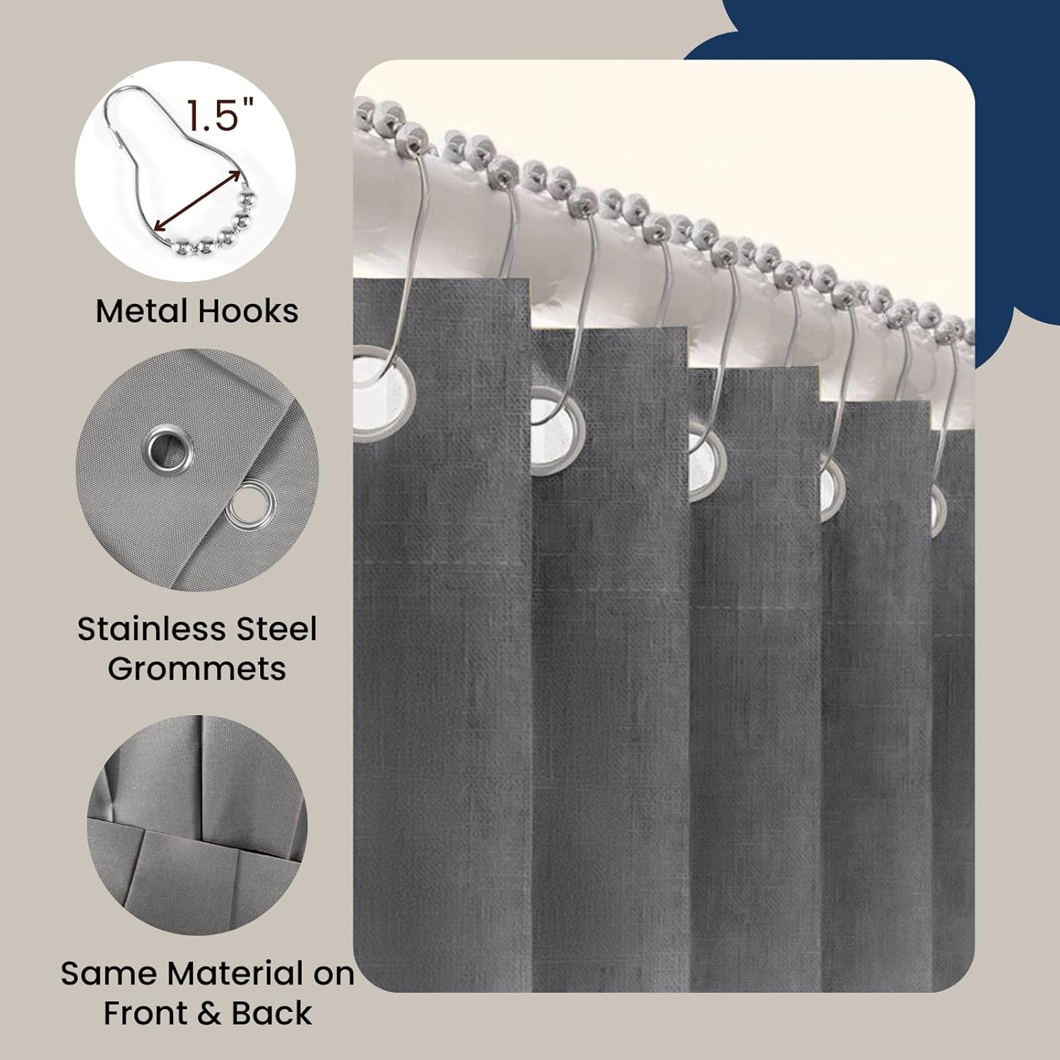 Adjustable Swivel Table for Bed and Couch with Faux Saddle Leather Cover, Metal Base + Waterproof Accordion Closet Curtain 55×79 Inch, Olive Gray 1 Panel