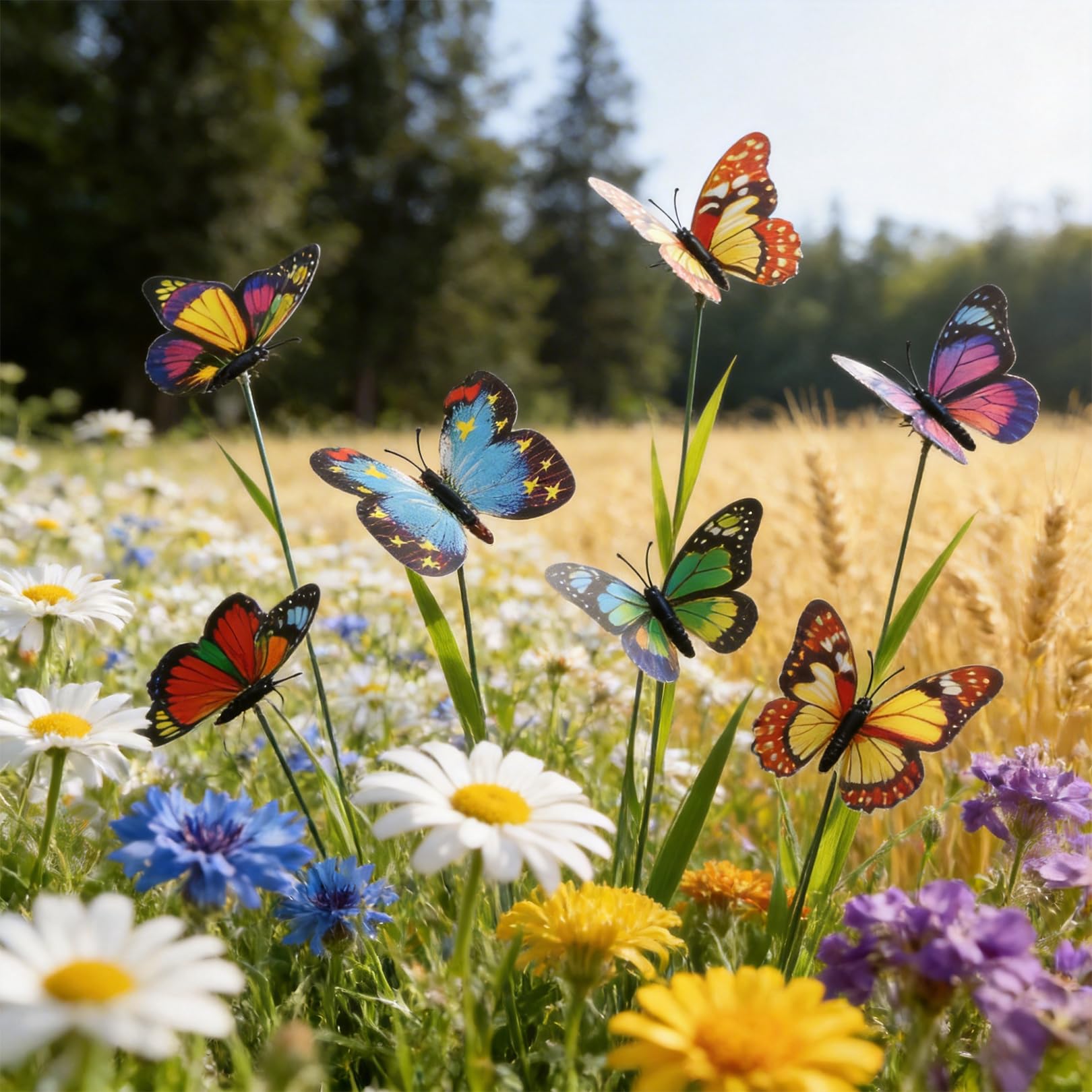 Flankor 10 Inch Butterfly Garden Ornament - 24Pcs Butterfly Stakes Decorations Artificial Waterproof Butterflies for Flower Pot/Plant/Yard/Summer Houses, Fairy Garden Accessories