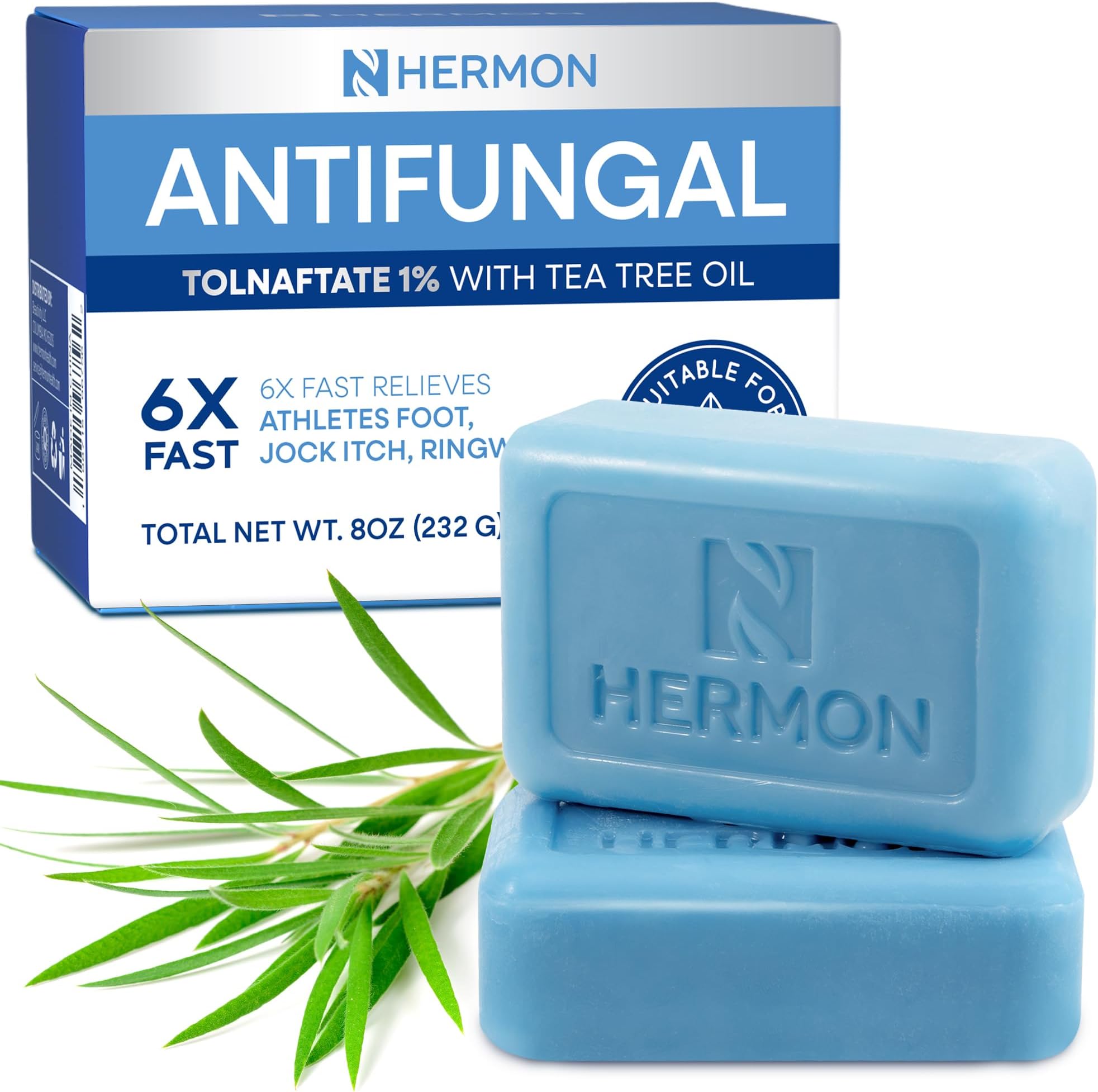 Hermon Antifungal Soap with Tea Tree Oil: Antifungal Bar Soothing Care & Relief of Itchy for Ringworm Jock Itch Tinea Versicolor Athletes Foot - Body & Face Wash