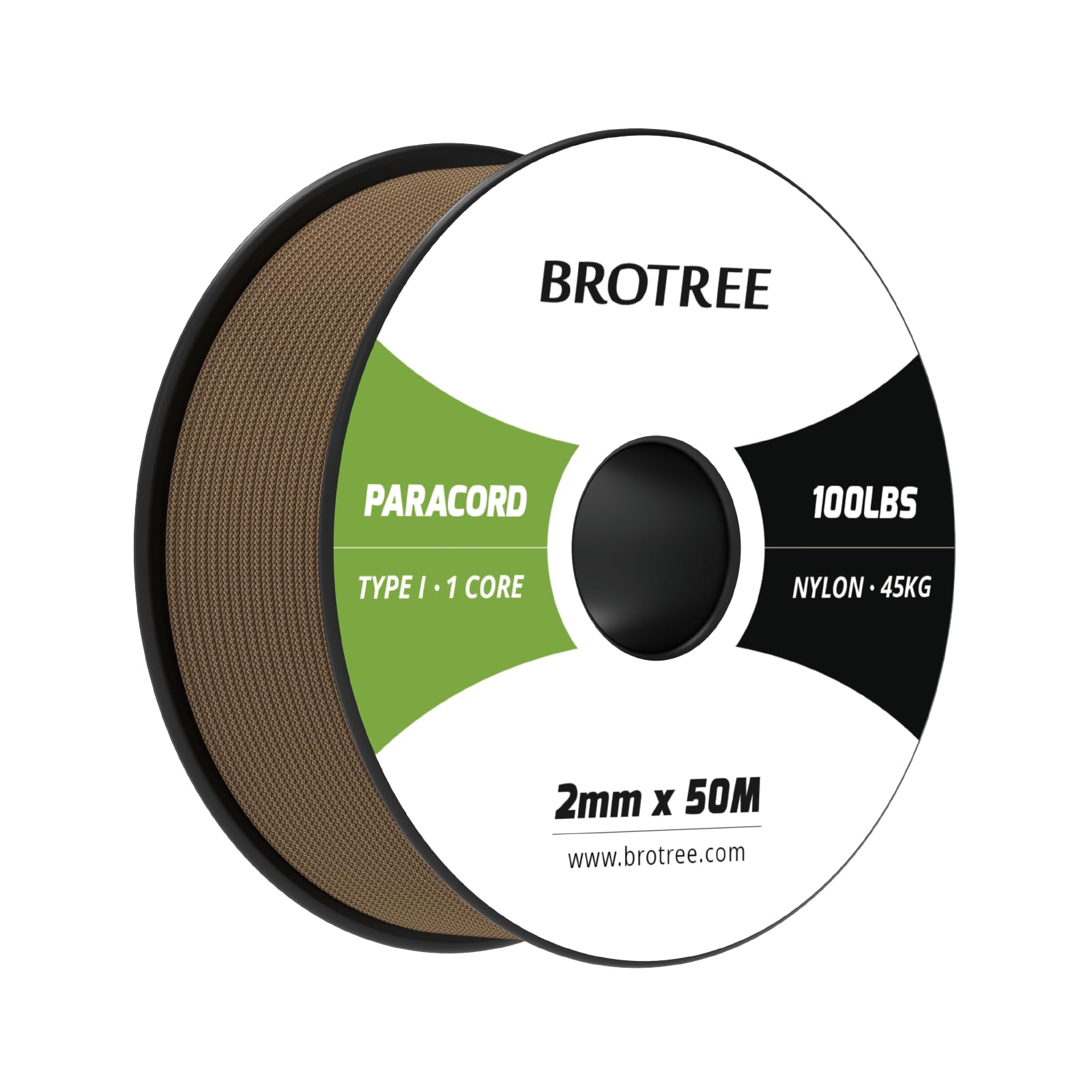 Brotree Paracord 2mm 50M 100% Nylon Rope 1 Strand Parachute Cord for Outdoor, Craft, DIY - 45kg Breaking Load (Mud Brown)