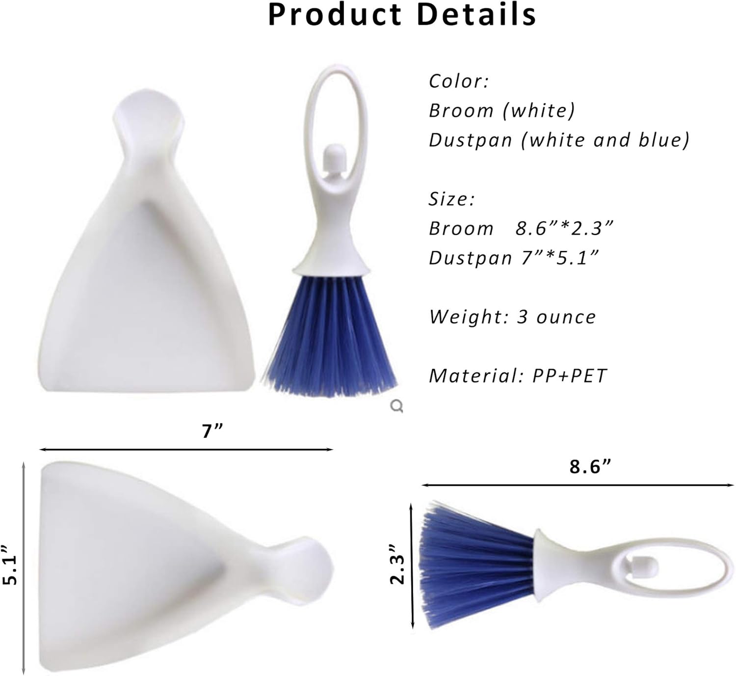 WHFPS Dustpan and Brush Set Small Broom and Dustpan Dust Pan Nesting Tiny Cleaning Broom Small cleanups Set for Table Desk Countertop Key Board Cat Litter Dog and Small Pets etc. Blue/White : Health & Household