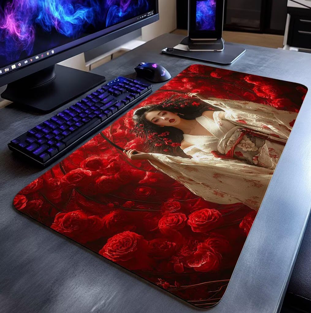 Podkładka pod mysz Geisha XXL podkładka pod mysz 1000x500x3mm podkładka pod mysz z antypoślizgową gumową podstawą do laptopa Klawiatura Gamer PC Dekoracja Jesień Biuro Japońskie kobiety DBYH-6823