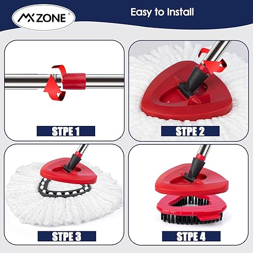 Miniatura 4 de Mango de base de repuesto para cabezal de trapeador giratorio compatible con el sistema O Cedar EasyWring de 1 tanque, 4 cabezales de reemplazo de