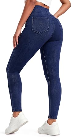 AVAMO Jeggings for Women Tummy Control Stretchy Skinny Jeans Pull On Elastic High Waisted Denim Jeans Leggings Trendy