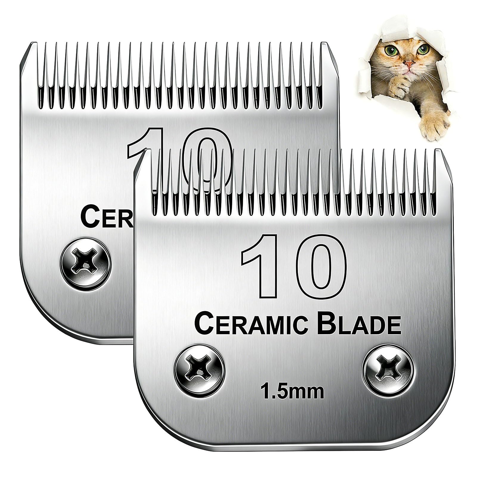 #10 Blade Dog Grooming Clipper Replacement Blades,Compatible with Andis Oster A5, Wahl KM Series Clippers,Detachable Stainless Steel Blade，Size-Cut Length 1/16" 1.5mm-2 Packs