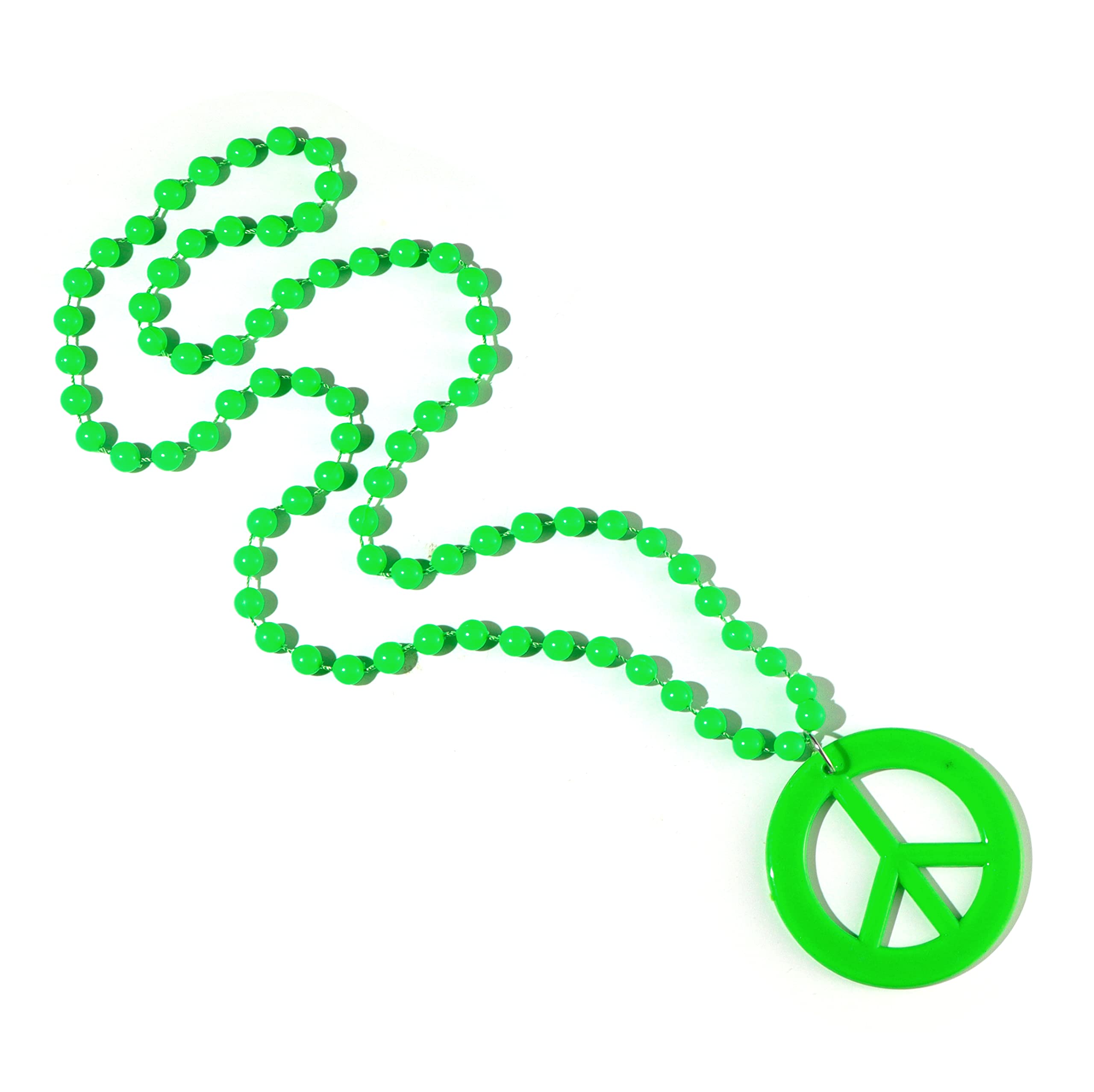 COLORFUL BLING Acrylic Neon Love Peace Symbol Pendant Necklace Beads Chain 60s 70s Hippie Costume Party Accessories for Women Men Halloween