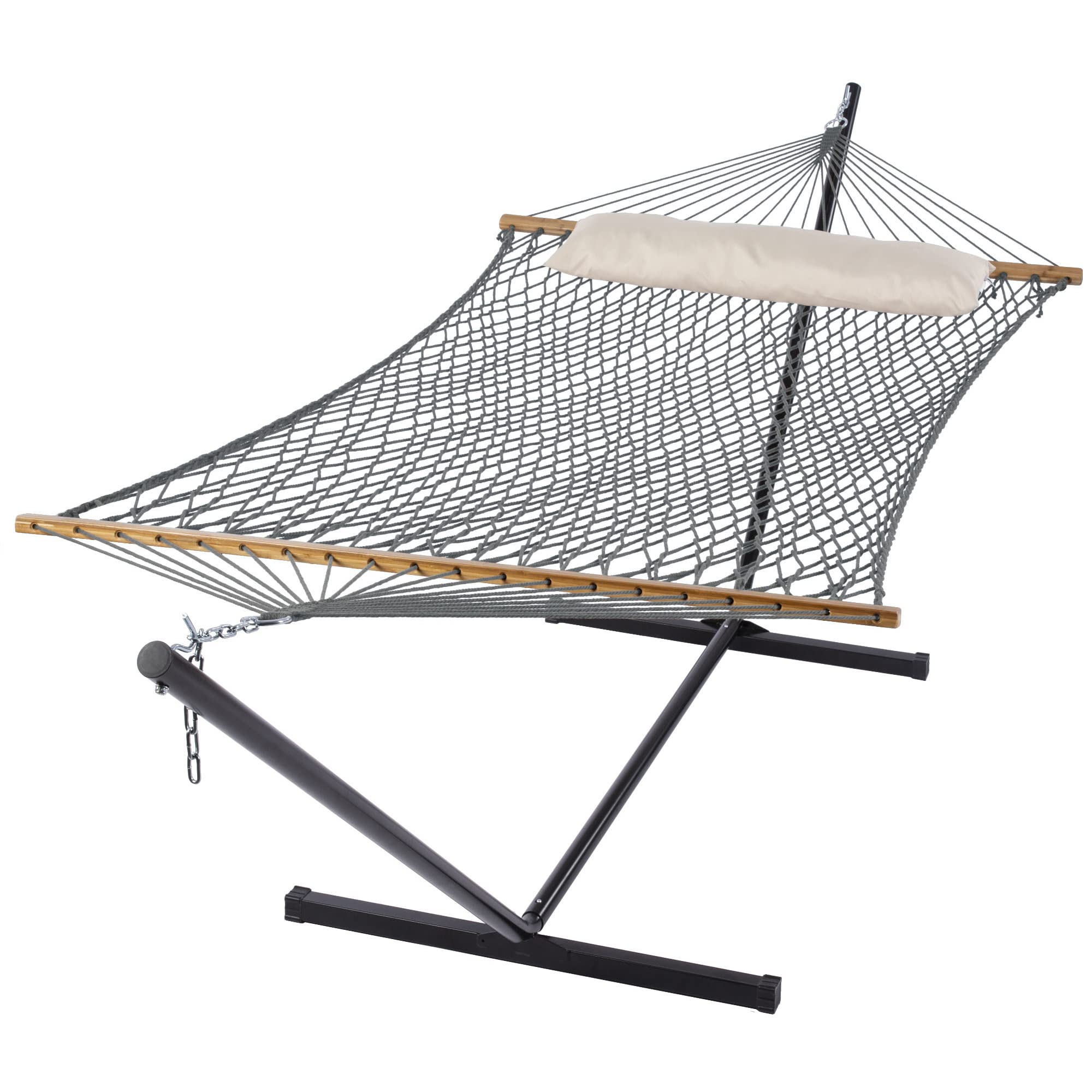 SUNCREAT Rope Hammock with Stand Included, Portable Double Hammock, Gray