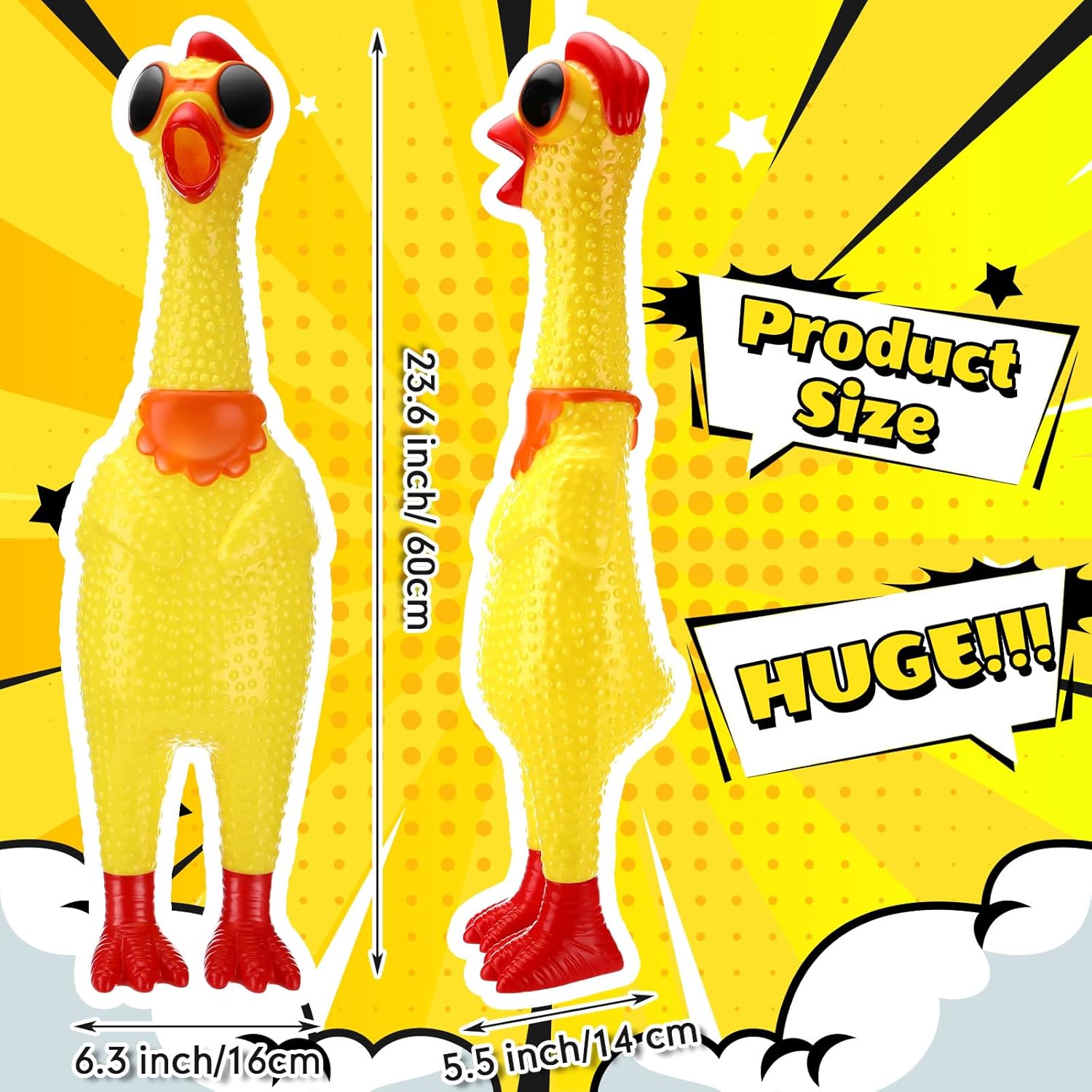 23.6 Inch Giant Screaming Chicken Large Screaming Chicken Squeeze Crazy Noise Shrilling Shrieking Squawking Chickens Noisemaker Novelty Gadget for Novelty Gag Gift(Yellow)