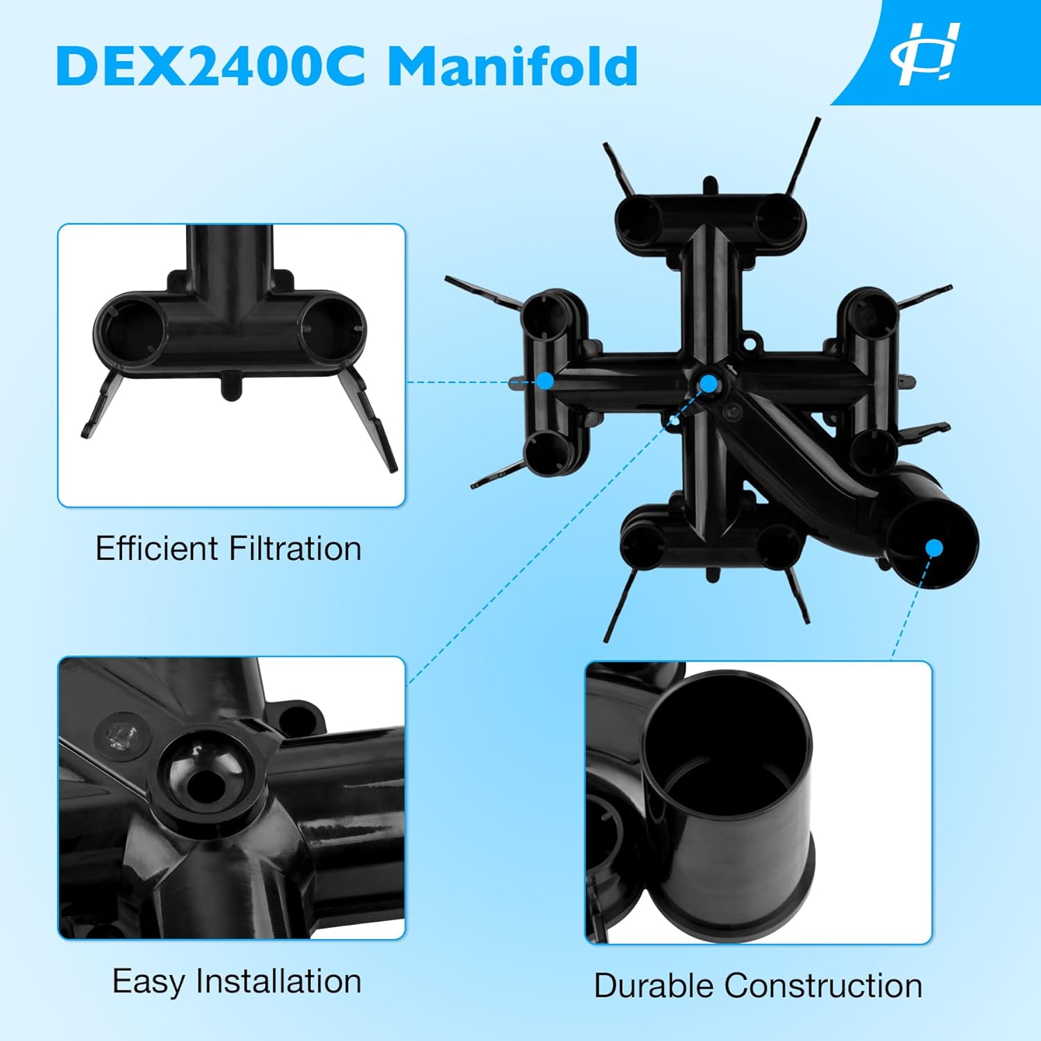 HQPASFY DEX2400C Top Manifold Assembly with Built-in Breather Tube Compatible with Hayward Pro-Grid and Micro-Clear DE Filters