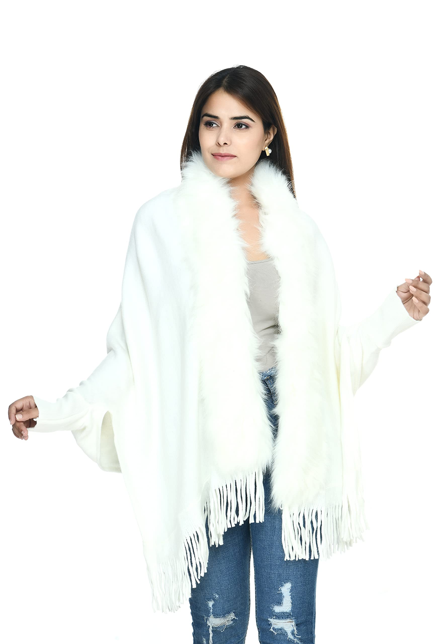 manra Women Woolen V-Neck Full Sleeve Fur Neck Shrug Sc 28 (1Q-083X-3R0O__free size)-picture-25