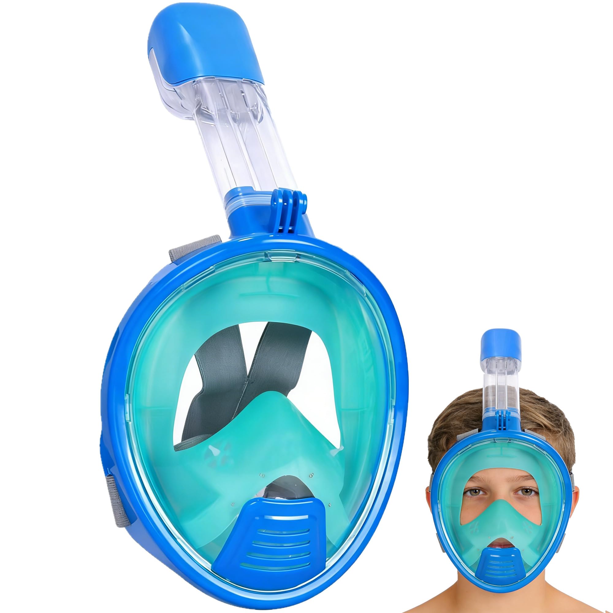 Wsobue Tauchmaske für Kinder,Vollmaske Schnorchelmaske 180° Sichtfeld mit Sportkameras Kompatible, Leichtes Atmen Trocken Schnorchelset für Kinder im Alter 5-14