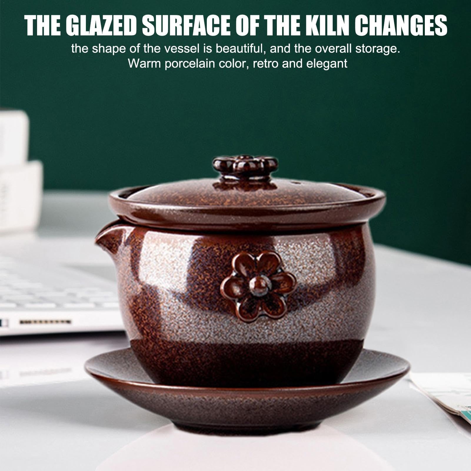 Tazas de té de cerámica, cristalería y vasos apilables, juego de té de cerámica antideslizante para preparar té Pu-Erh Oolong té verde | cerámica antideslizante para preparar té Pu-Erh Oolong té verde