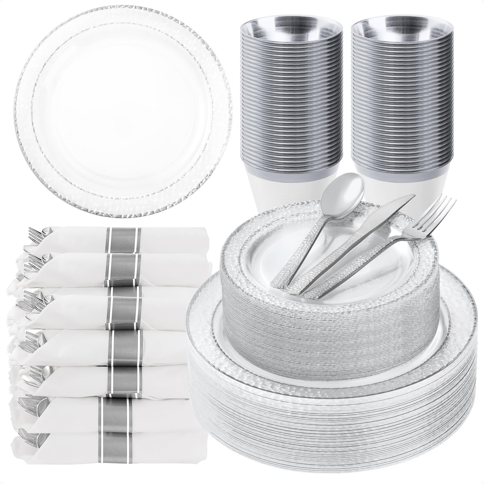 Black Plastic Plates - 350 Pack for 50 Guests -19 Black Plastic Plates - 350 Pack for 50 Guests -19