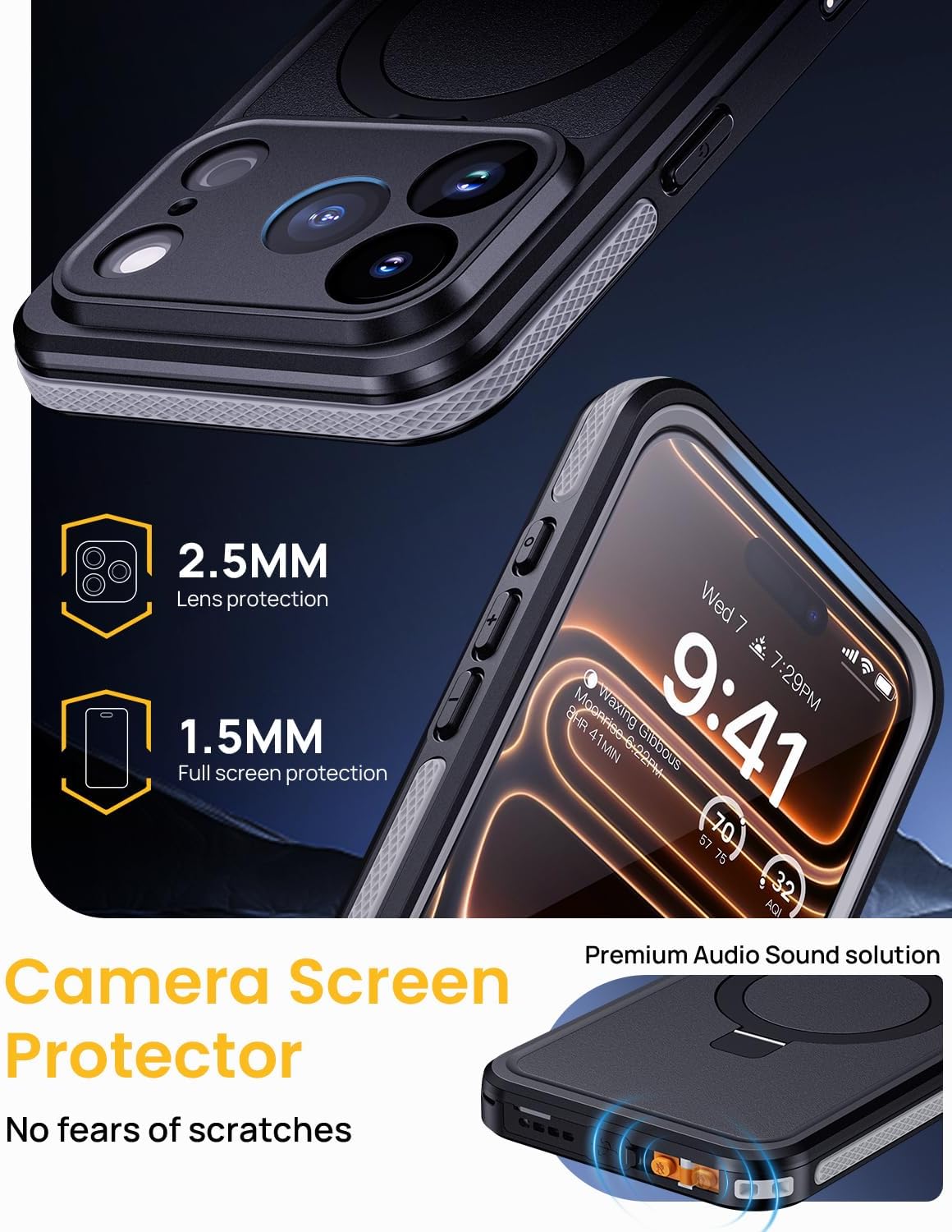 Lanhiem Magnetic for iPhone 17 Pro Max Waterproof Case, Dustproof Case Built-in Screen Protector, [Fit for MagSafe] [Invisible Stand] Shockproof Heavy Duty Underwater Case for 17 Pro Max (Black) - Image 8