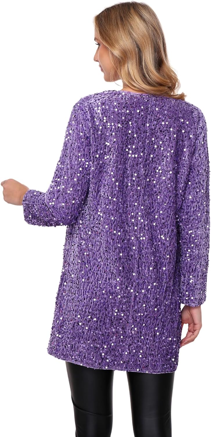 Women's Sequin Jacket Sparkly Blazer Open Front Glitter Cardigan Long Sleeve Coat for Casual Party Cocktail - Image 5