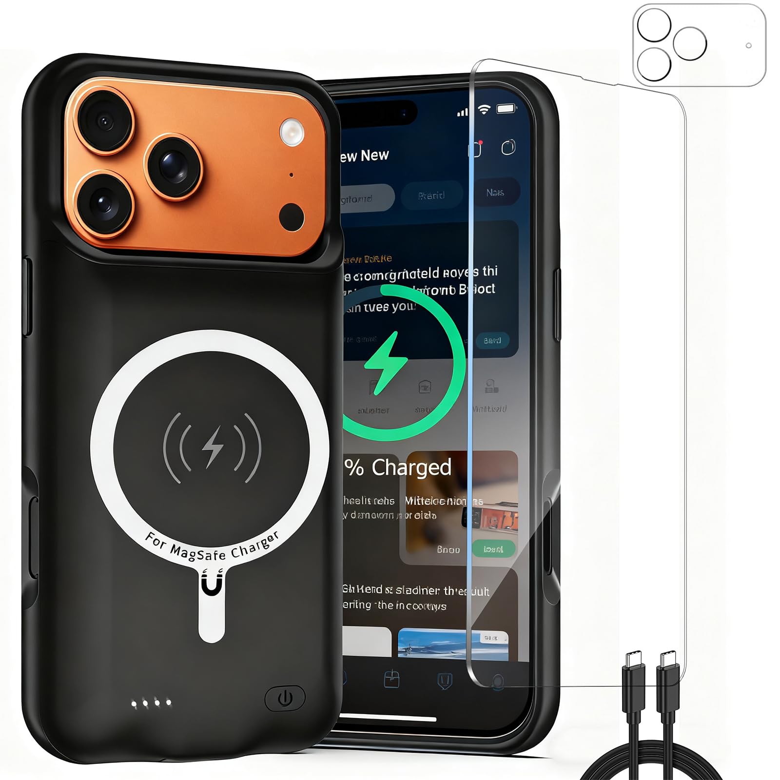 Carcasa de batería para iPhone 17 Pro Max, funda recargable portátil para teléfono, batería externa portátil 10000mAh, funda protectora con cargador externo, negro