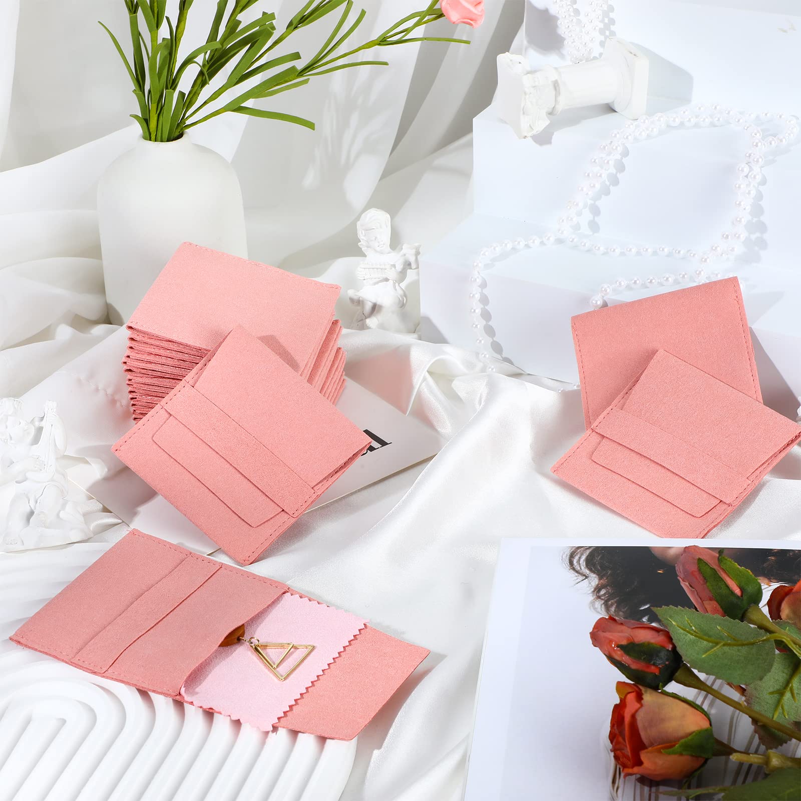 120 bolsas de microfibra para joyas, bolsas de embalaje de joyas, bolsas de regalo de joyería con paño de limpieza de joyas (rosa)