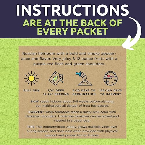 Miniatura 4 de Paquete variado de semillas de tomate orgánico – 5 paquetes individuales – Temporada 2026 – Roma, Brandywine rosa, cereza Sweetie, Krim negro