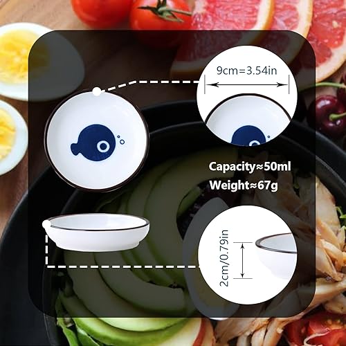 Miniatura 2 de AmaCielo Cuencos de inmersión, plato de cerámica japonesa para salsa de soja, cuencos de 3.43 pulgadas, para sushi, salsas, aperitivos, salsa de