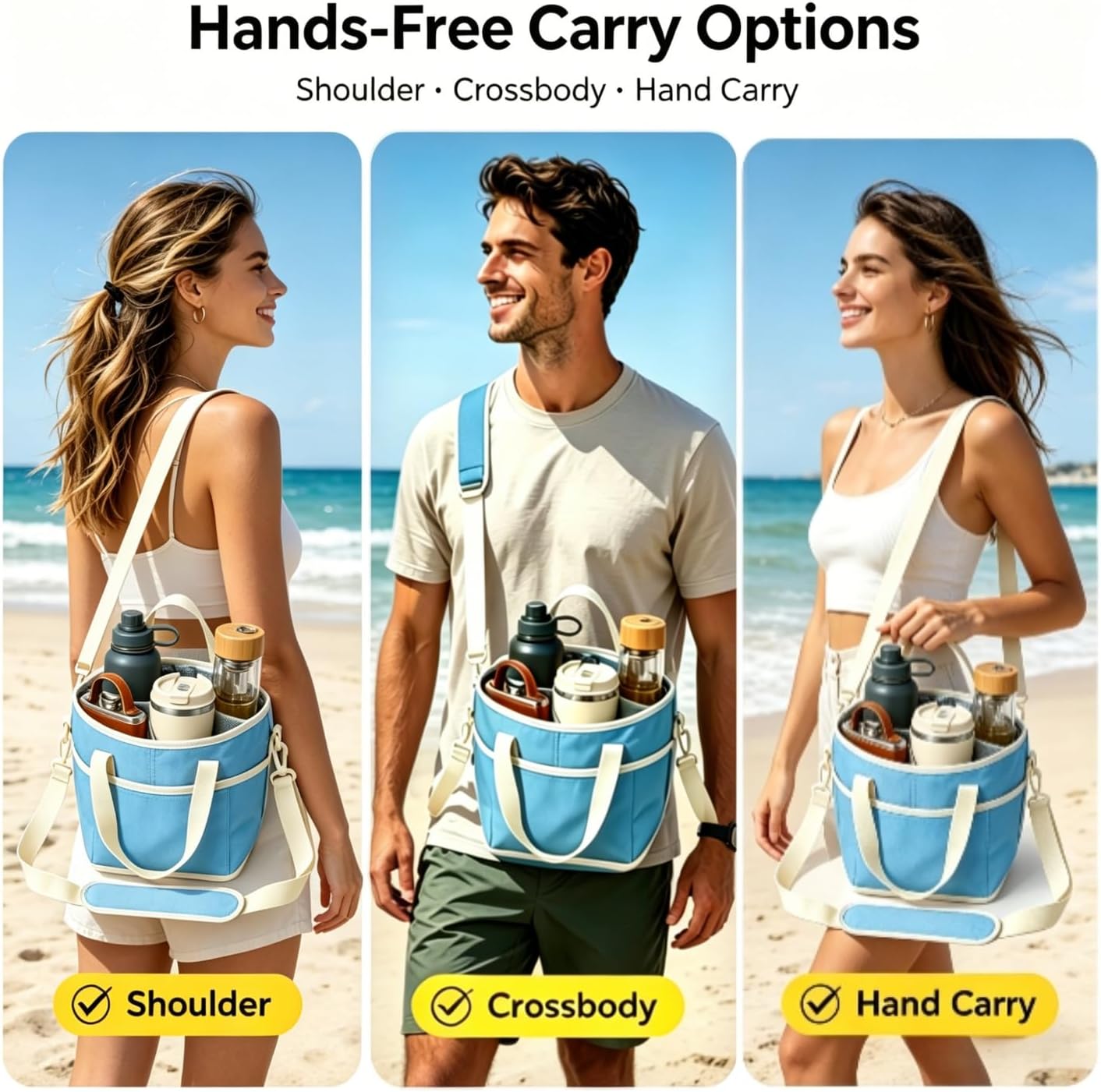 4 Compartment Drink Carrier Bag, Insulated Reusable Tote for 4 Tumblers with Adjustable Strap, Perfect for Car Travel, Camping, Picnic, Family Outings (Blue) image 5