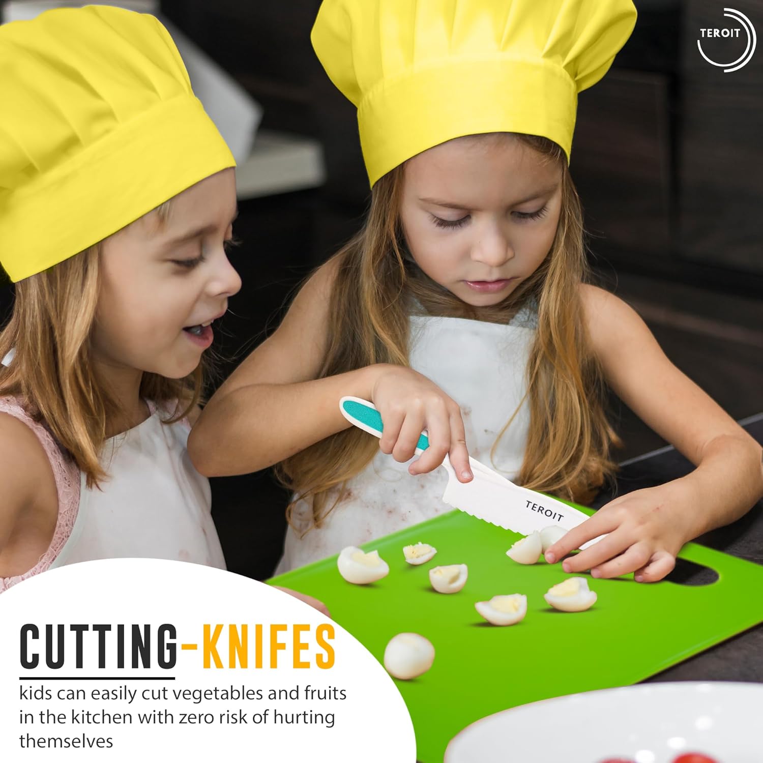 22 PCS Complete Kids Knife Set for Real Cooking - Gloves Cutting Board Fruit Vegetable Cutters Serrated Edges Plastic Toddler Knifes, Cake Scraper, Dumpling Maker - Childproof Set