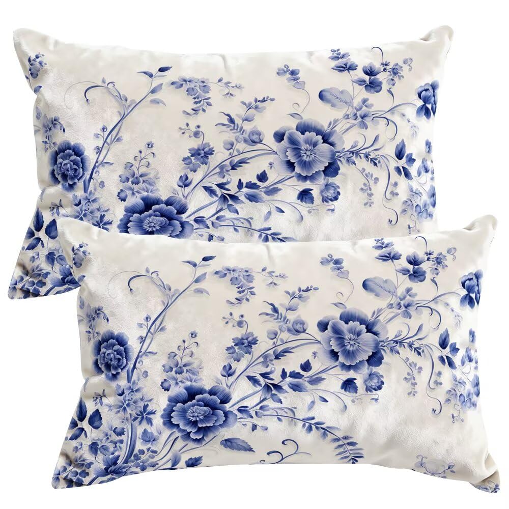 Housses de coussin en velours bleu 50x60 cm rectangulaires pour décoration de canapé