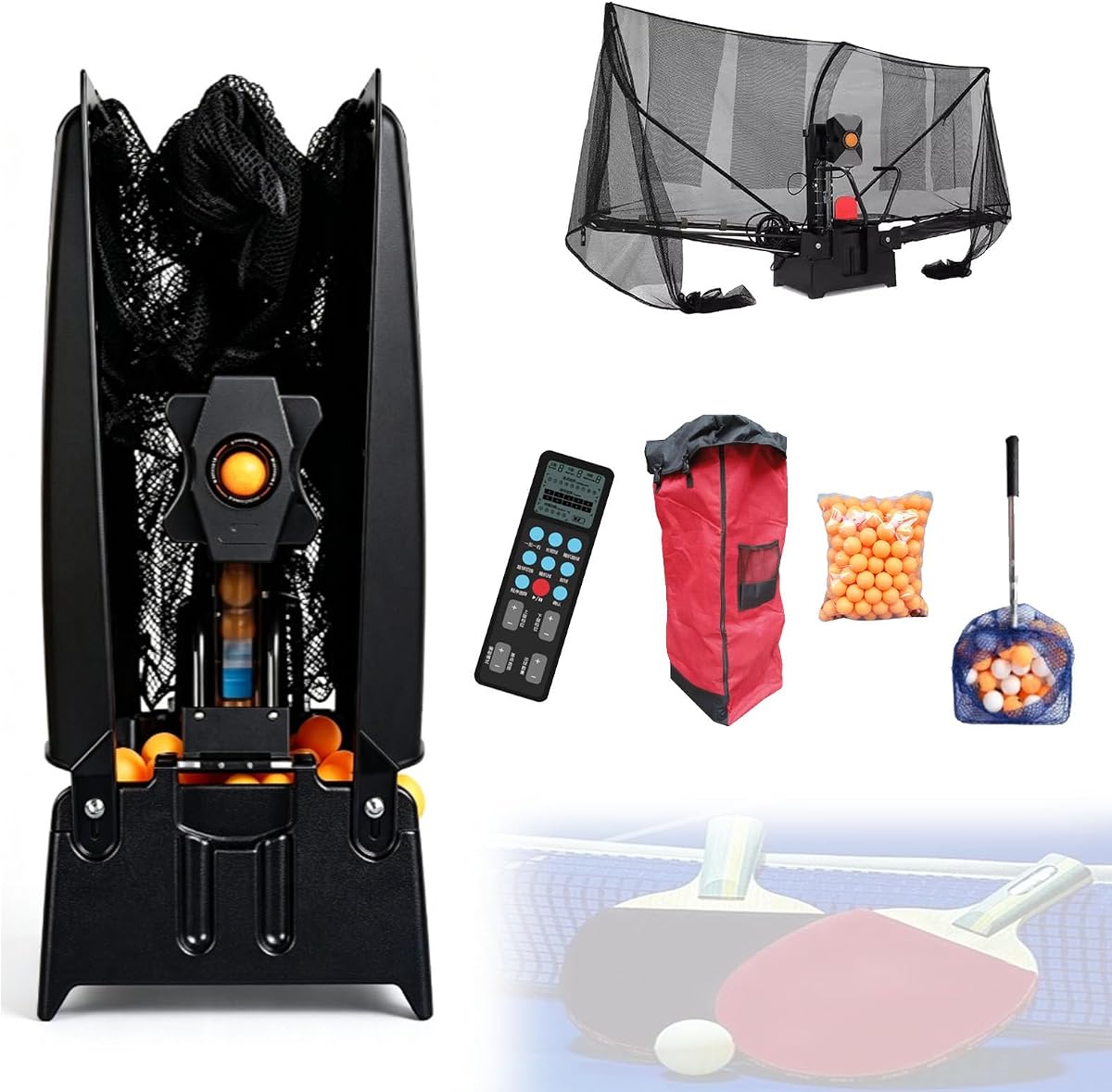 Table Tennis Robot with Net, Automatic Ping Pong Ball Machine with 200 Balls, Left-Right Oscillation Mode, 9 Programmable Landing Points, for Solo Training