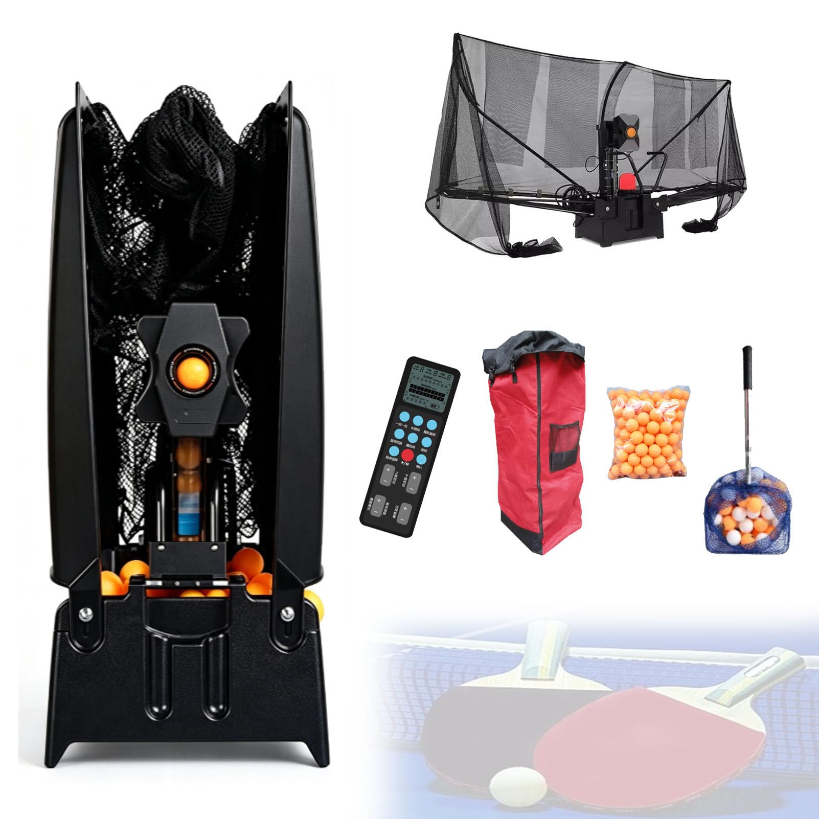 Tischtennisroboter Mit Netz, Automatische Ping-Pong-Ballmaschine Mit 200 Bällen, Links-Rechts-Schwingmodus, 9 Programmierbare Aufschlagpunkte, Für Das Einzeltraining