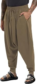 PACEIADTA Men Hippie Harem Pants Baggy Casual Drop Crotch Wide Leg Trouser