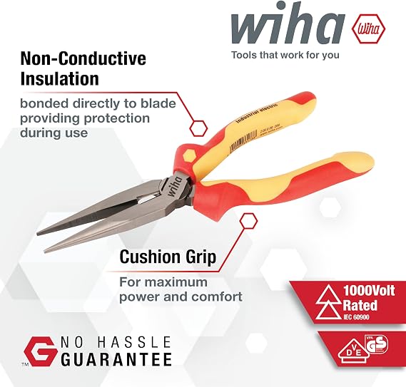 Wiha 32968 3 Piece Insulated Industrial Grip Pliers and Cutters Set, Red