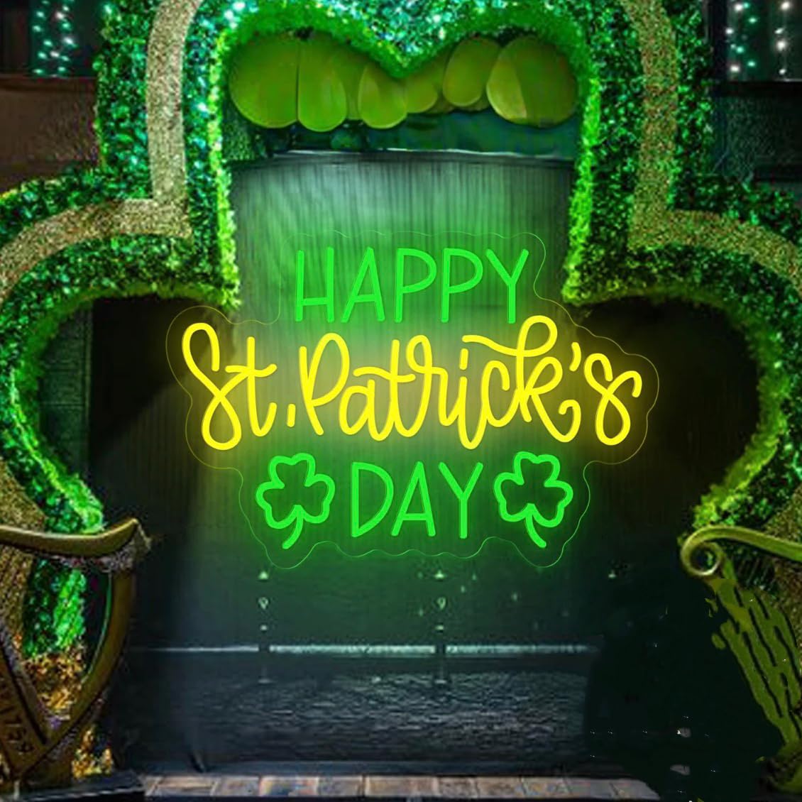DAKABUKA Happy St. Patrick's Day Neon Signs for Wall Decor St. Patricks Day Lighted Neon Sign Decorations Green Shamrock Neon Lights for Irish Holiday Clover Gift Art — image 1