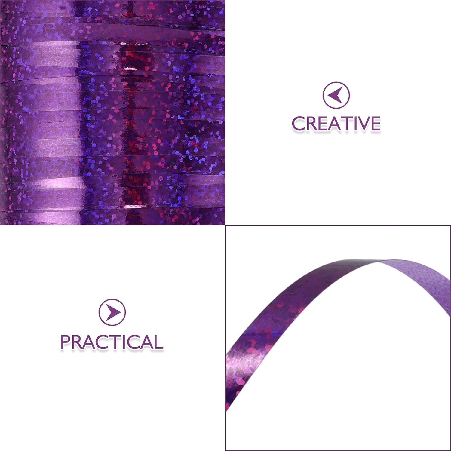 2pcs Holographic Balloon Curling Ribbon Shiny Craft Ribbon for Party Decorations Wrapping and Balloon Garland in Purple