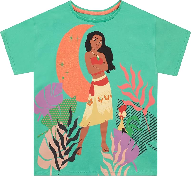 Disney Camiseta para Niñas Princesa Moana Camisa Manga Corta 100% Algodón