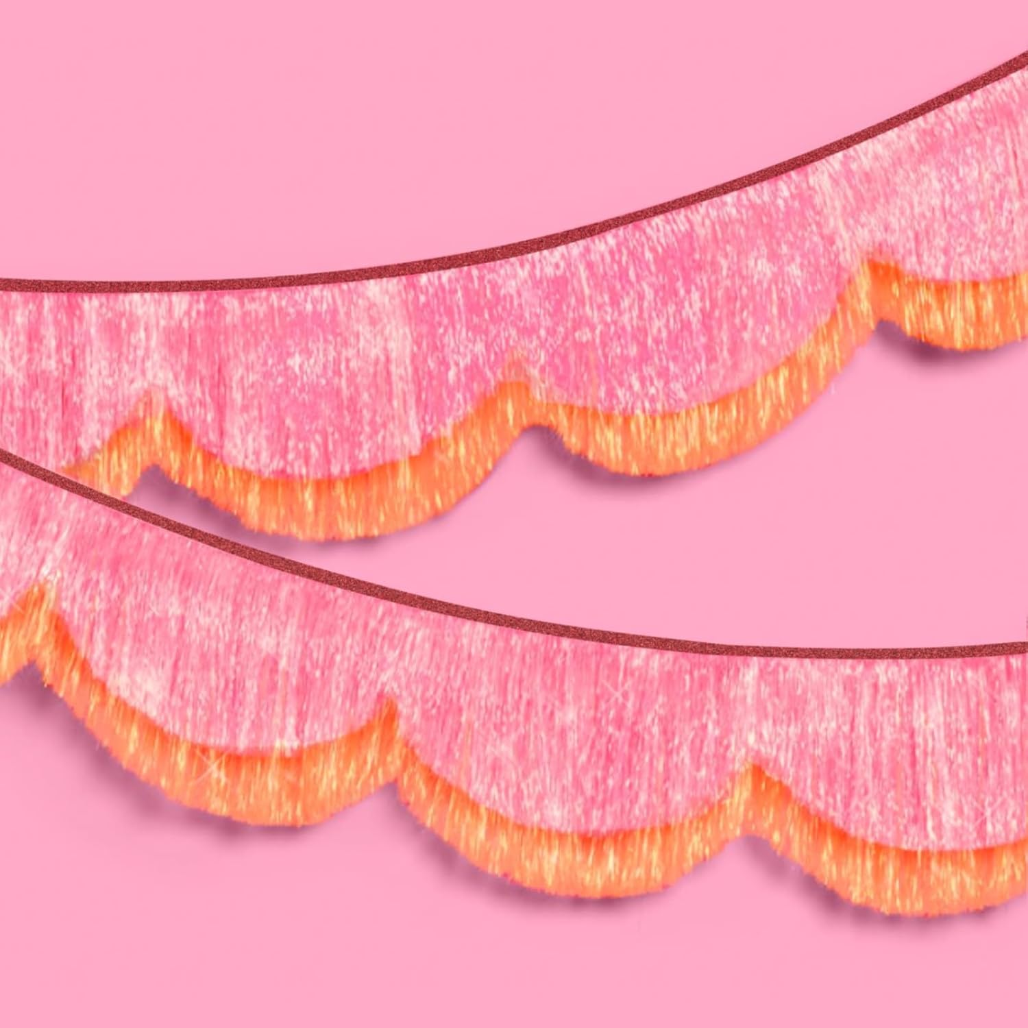 FYSUIMU 6.6 Ft Iridescent Pink Orange Scalloped Banner Hanging Layered Sparkly Fringe Garland for Sunset Birthday Wedding Bachelorette Party Backdrop Decor