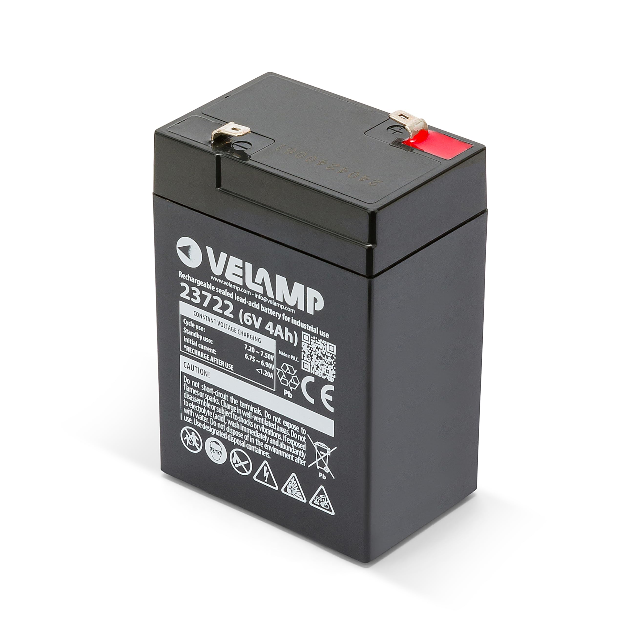 Velamp 23722 WieDerauflaDbare Bleibatterie, Faston-AnsChlüsse, 6 V, 4 Ah, SChwarz
